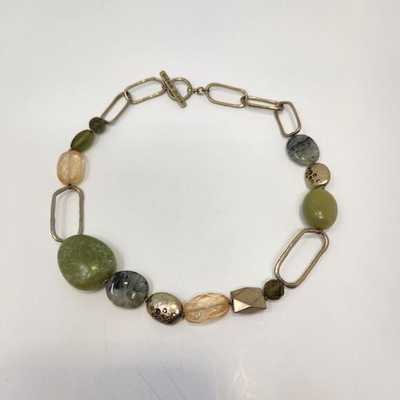 Sigrid Olsen Stone Metal Chunky Link Necklace Gold Tone Green Earth Tones Boho - Picture 3 of 5